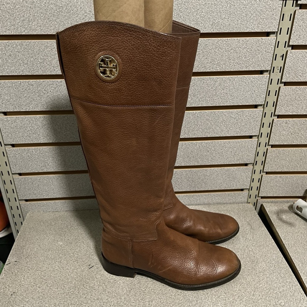 CO292‎ Tony Burch Brown Pebbled Leather Tall Junction Riding Boots Womens 9.5 M